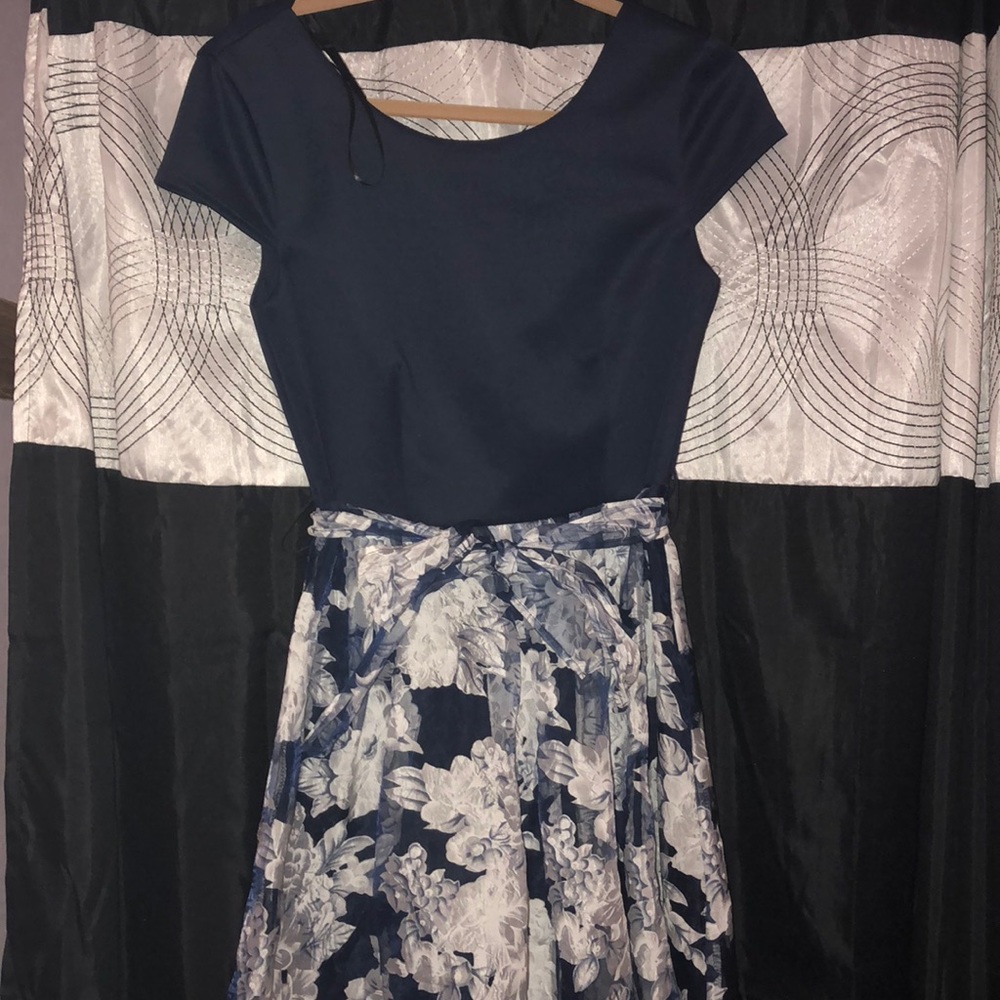 Navy Blue and Floral Semi-Formal Mini Dress